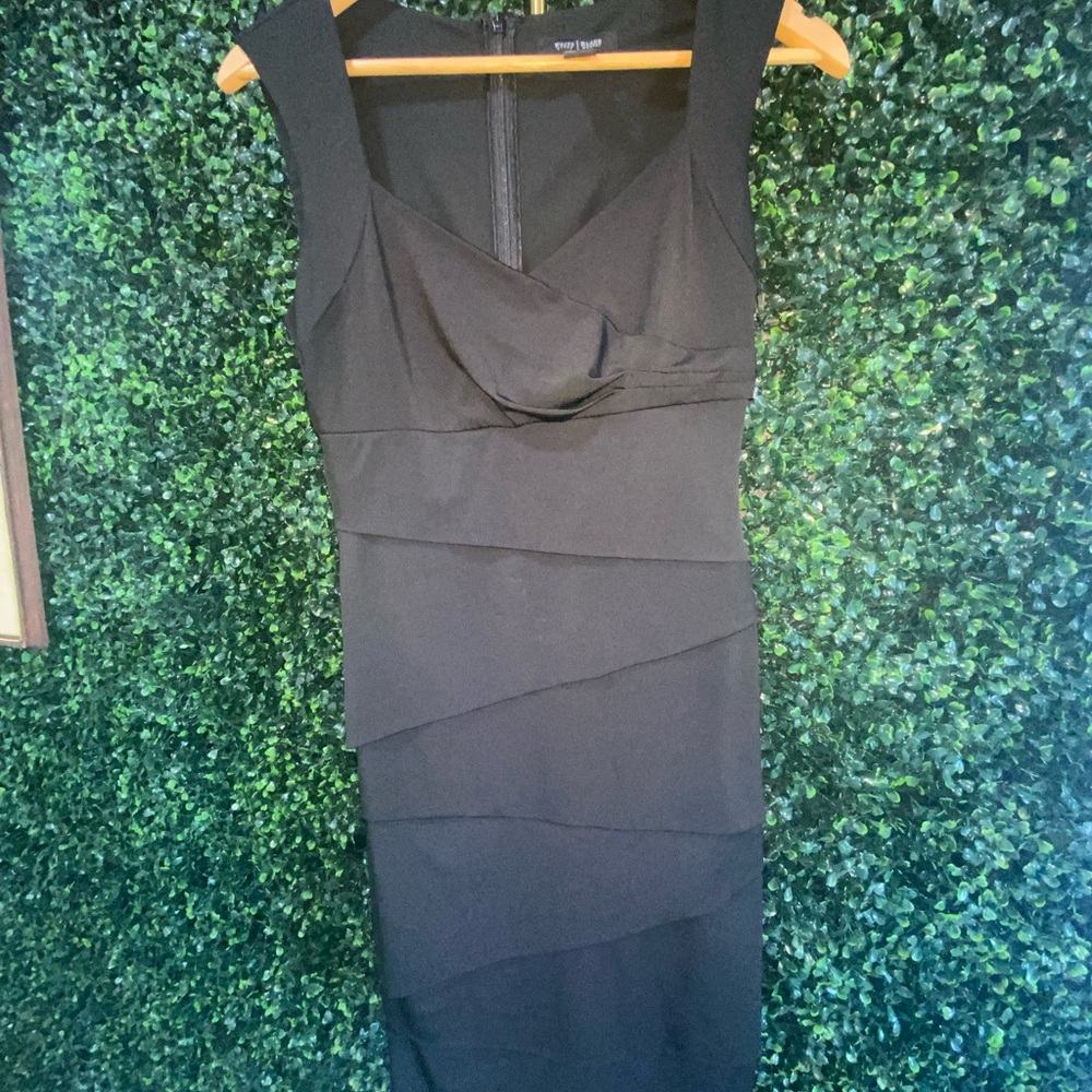 White House Black Market Gray and Blue Pleated Sheath Dress